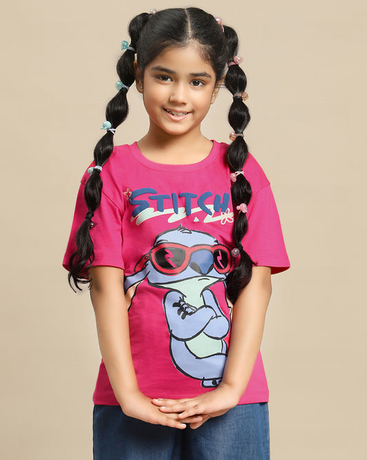 Lilo & Stitch Printed Relaxed Fit Tshirt For Girls