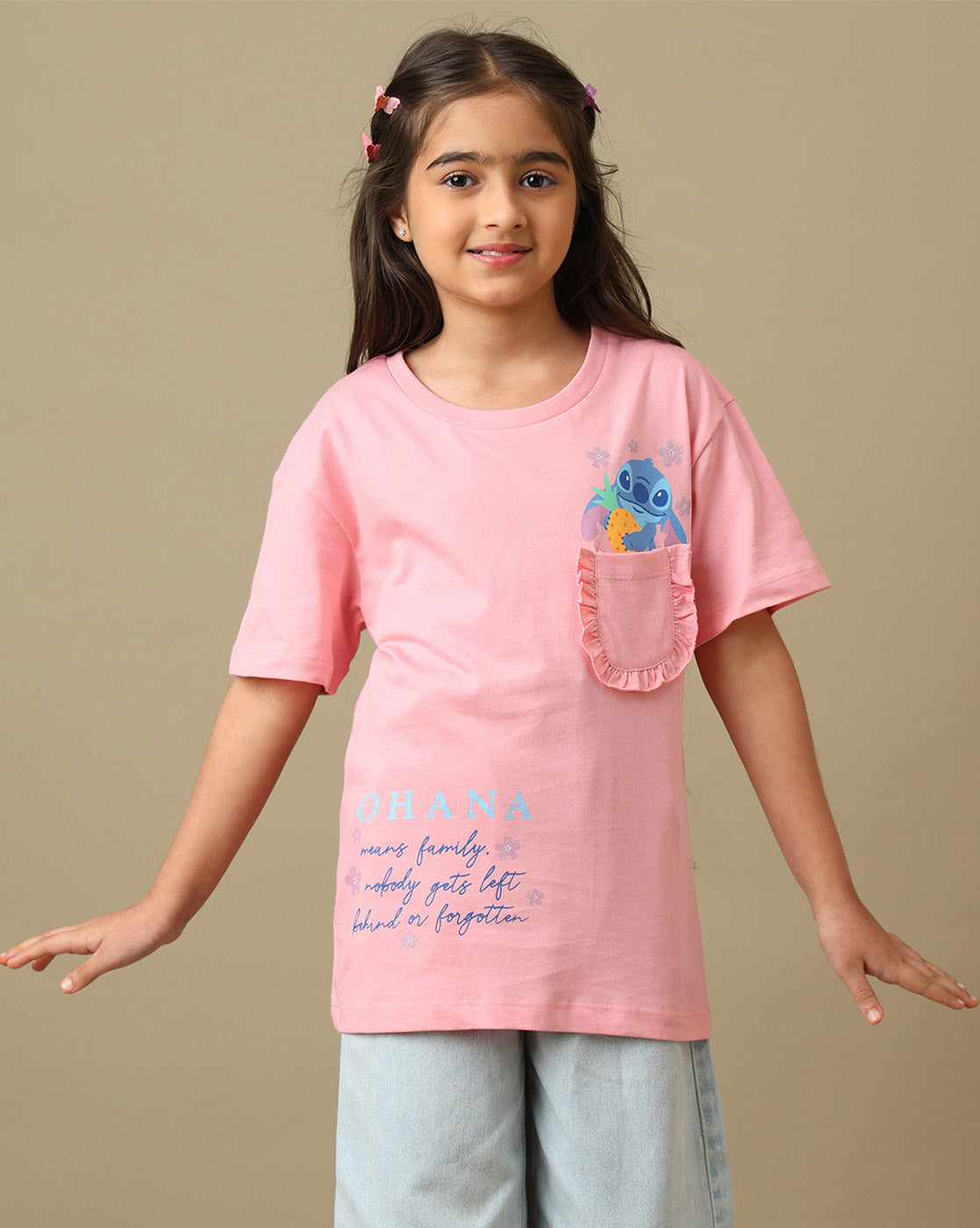 Lilo & Stitch Printed Relaxed Fit Tshirt with Pockets For Girls