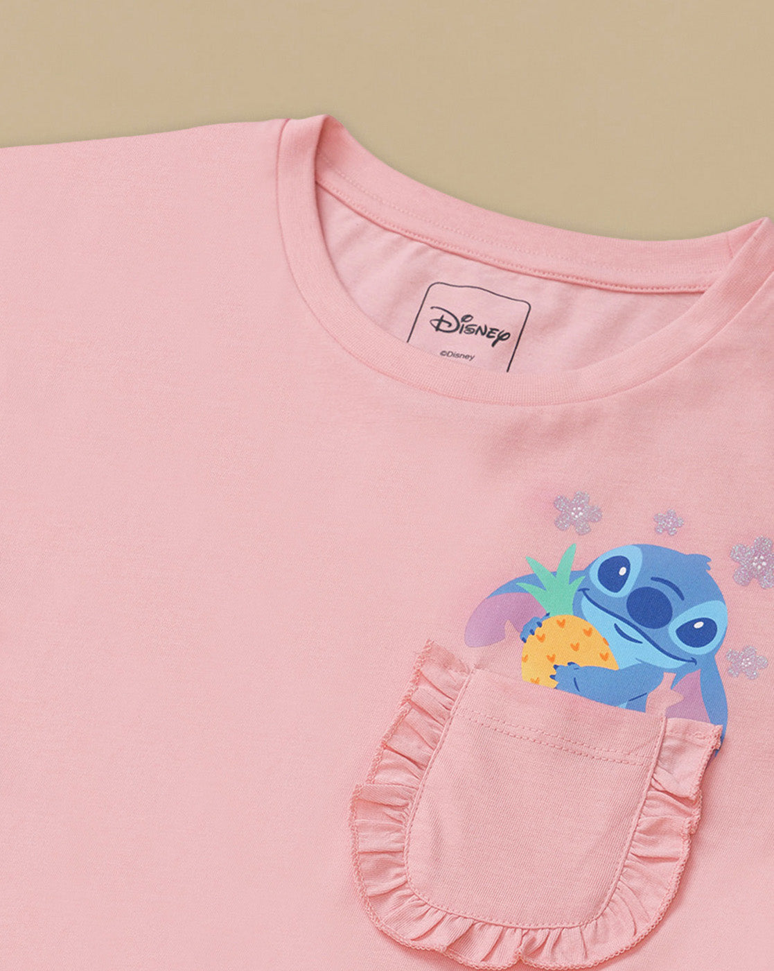 Lilo & Stitch Printed Relaxed Fit Tshirt with Pockets For Girls