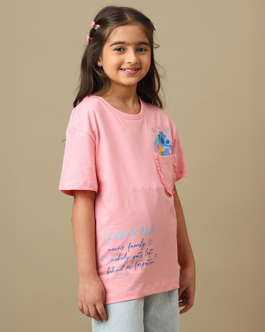 Lilo & Stitch Printed Relaxed Fit Tshirt with Pockets For Girls
