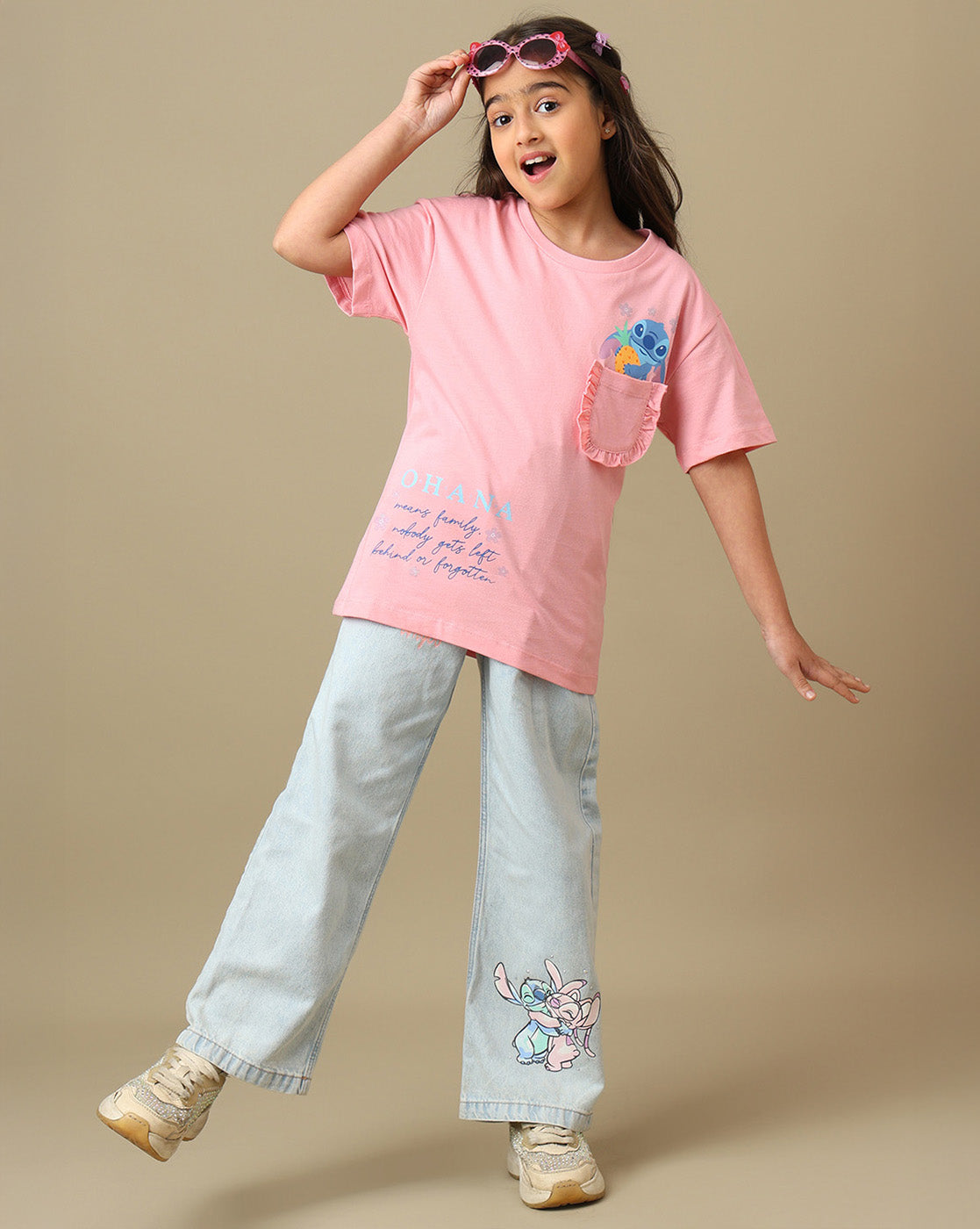 Lilo & Stitch Printed Relaxed Fit Tshirt with Pockets For Girls