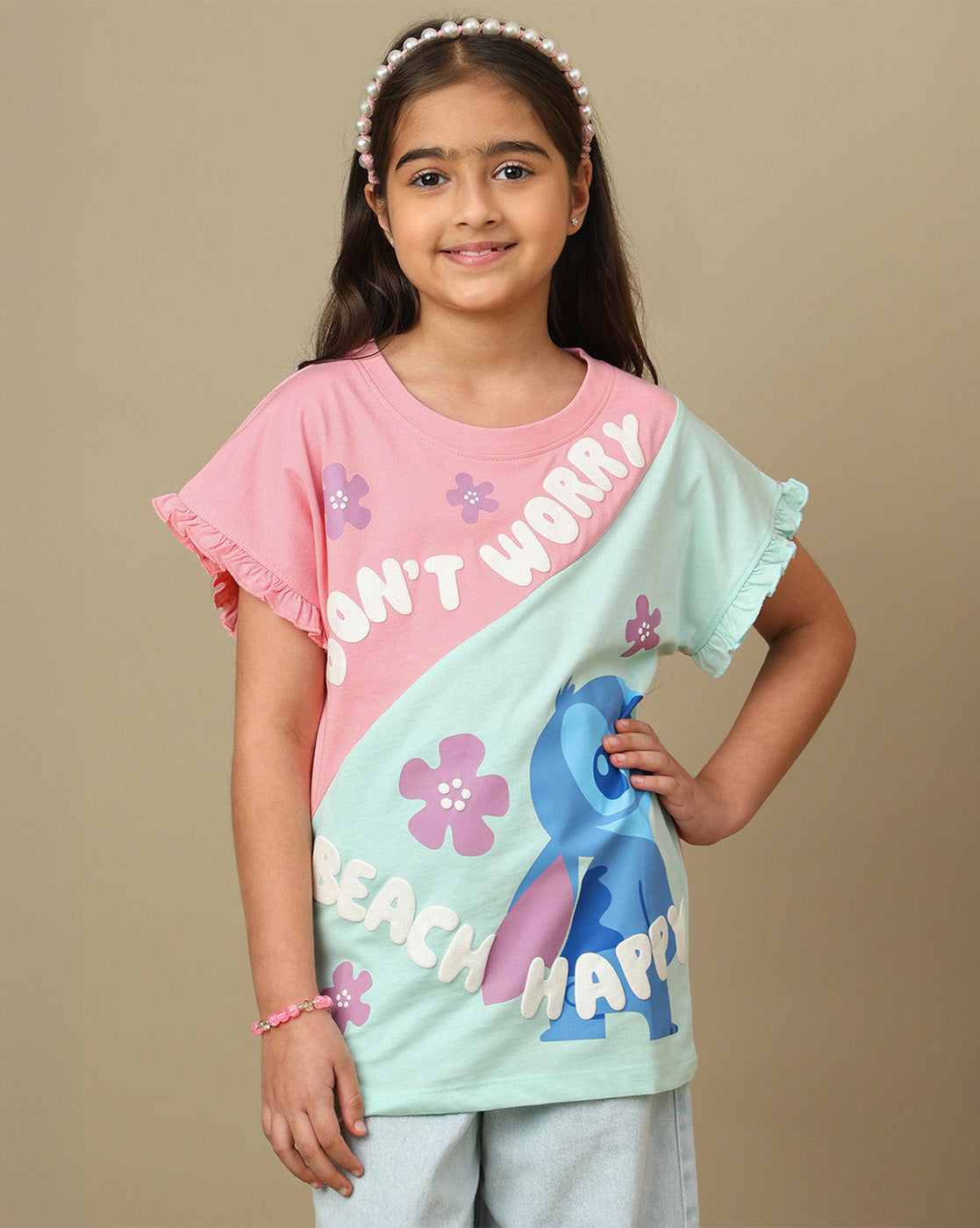 Lilo & Stitch Printed Relaxed Fit Tshirt For Girls