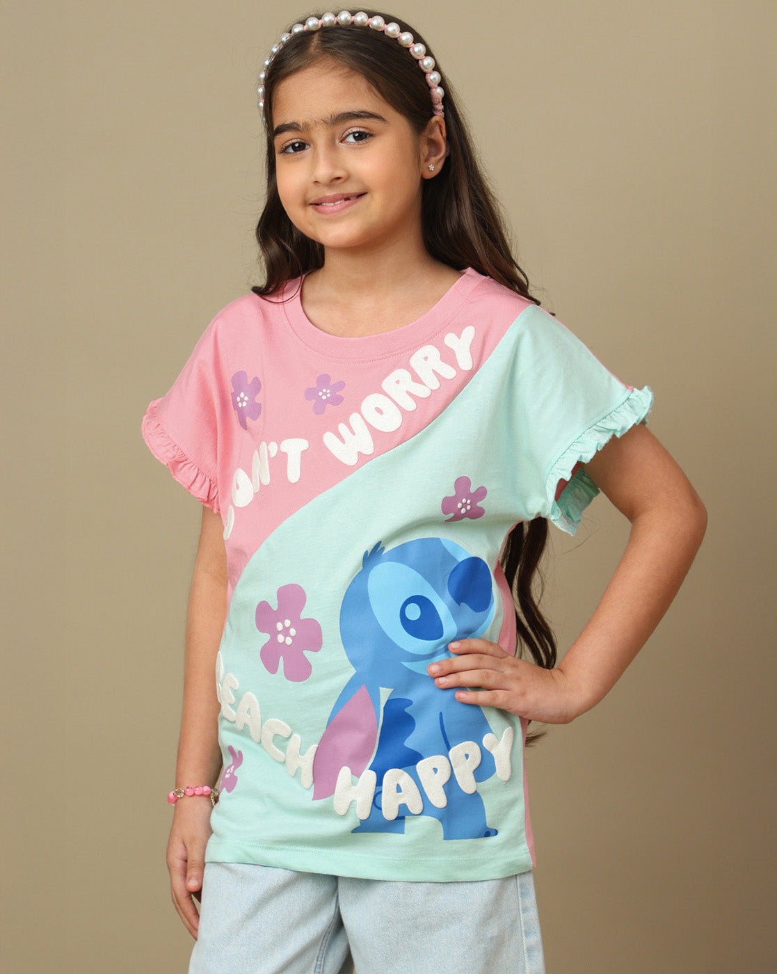 Lilo & Stitch Printed Relaxed Fit Tshirt For Girls