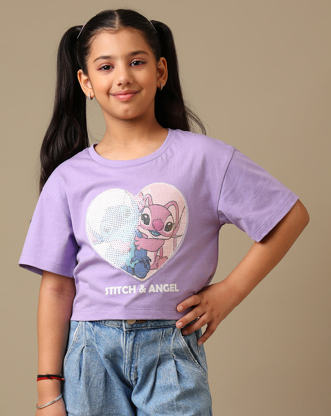 Lilo & Stitch Printed Boxy Fit Tshirt For Girls