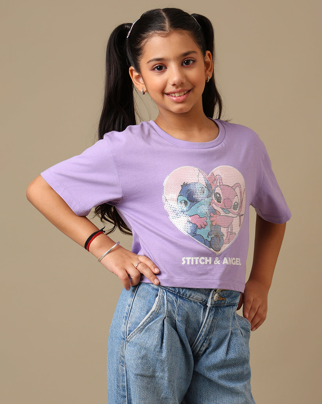 Lilo & Stitch Printed Boxy Fit Tshirt For Girls