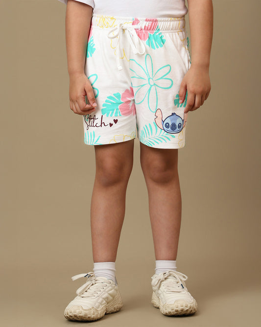 Lilo & Stitch Printed Relaxed Fit Shorts For Girls