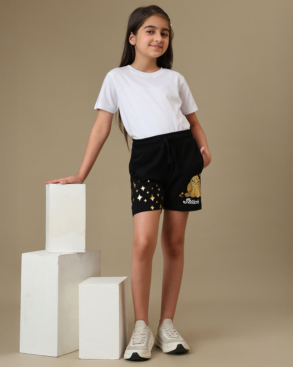 Lilo & Stitch Printed Regular Fit Shorts For Girls