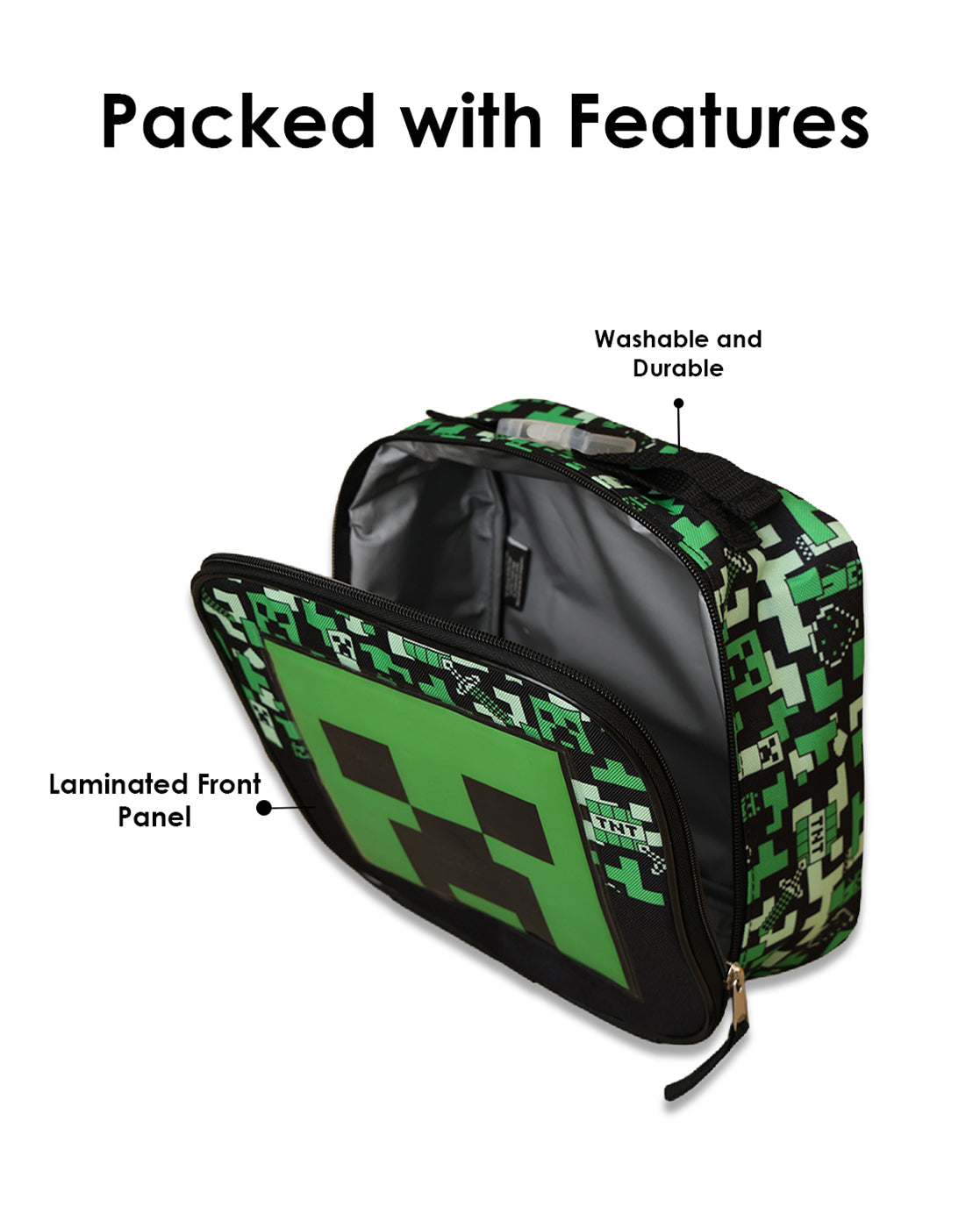 Minecraft 4.5L Lunch Bag for Boys & Girls | Mesh Water Bottle Holder | Thermal Insulated Tiffin Bag for Kids