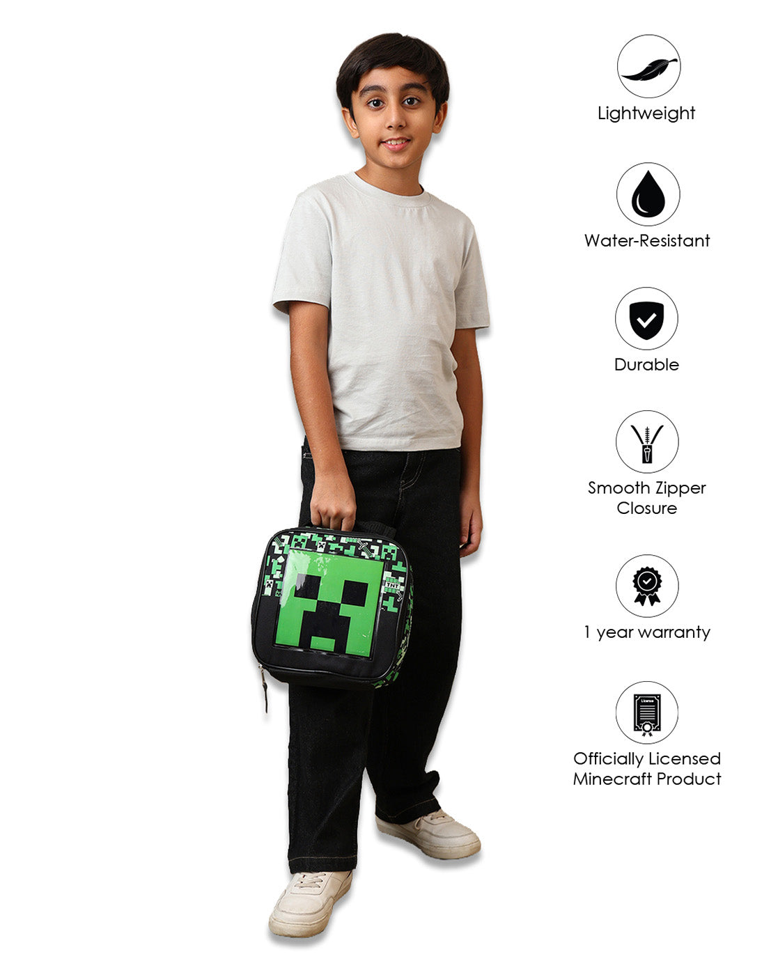 Minecraft 4.5L Lunch Bag for Boys & Girls | Mesh Water Bottle Holder | Thermal Insulated Tiffin Bag for Kids