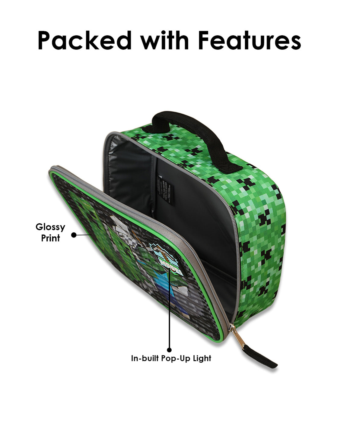 Minecraft 4.4L Lunch Bag for Boys & Girls | Mesh Water Bottle Holder | Thermal Insulated Tiffin Bag for Kids