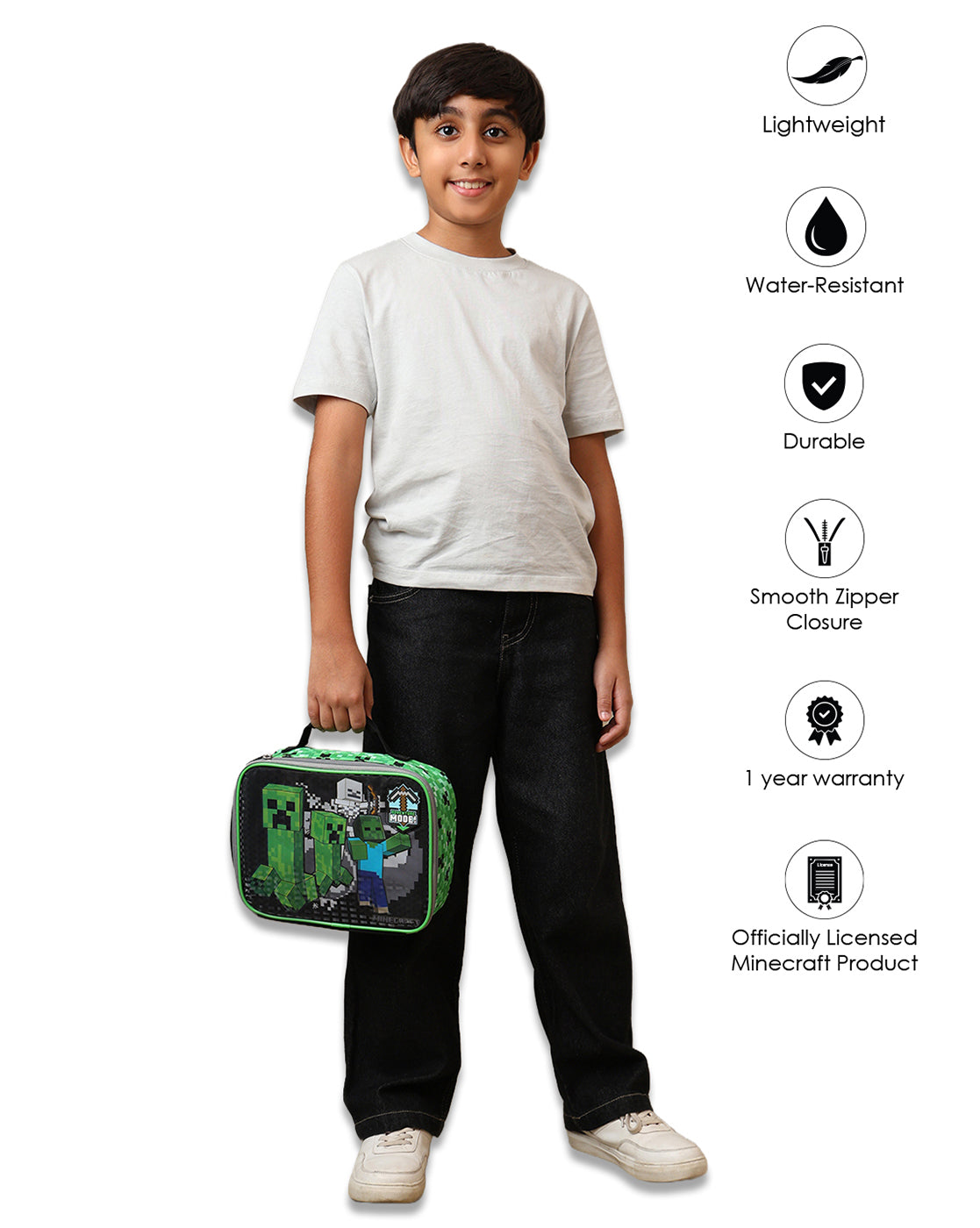 Minecraft 4.4L Lunch Bag for Boys & Girls | Mesh Water Bottle Holder | Thermal Insulated Tiffin Bag for Kids