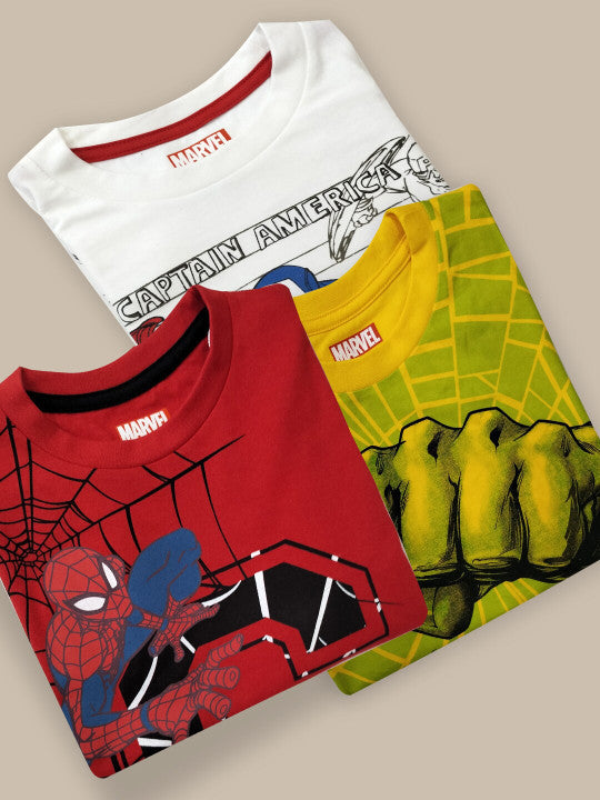 Pack Of 3 Marvel Avengers Printed Pure Cotton Tshirt