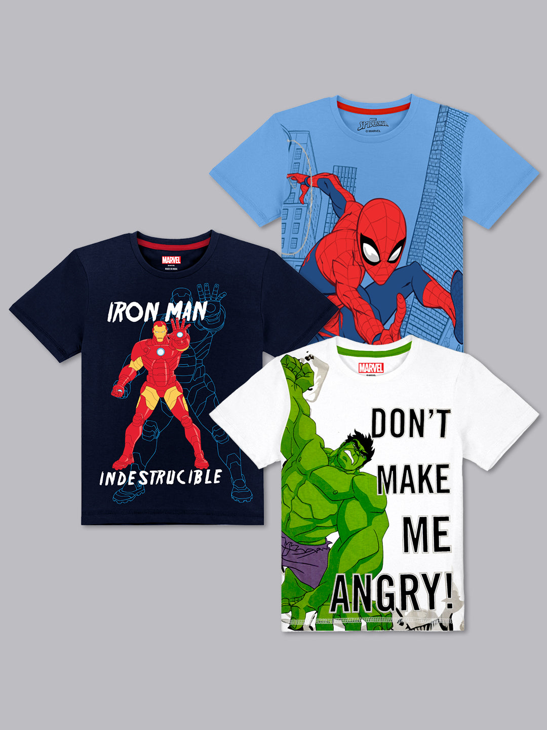 Pack Of 3 Marvel Avengers Printed Pure Cotton Tshirt