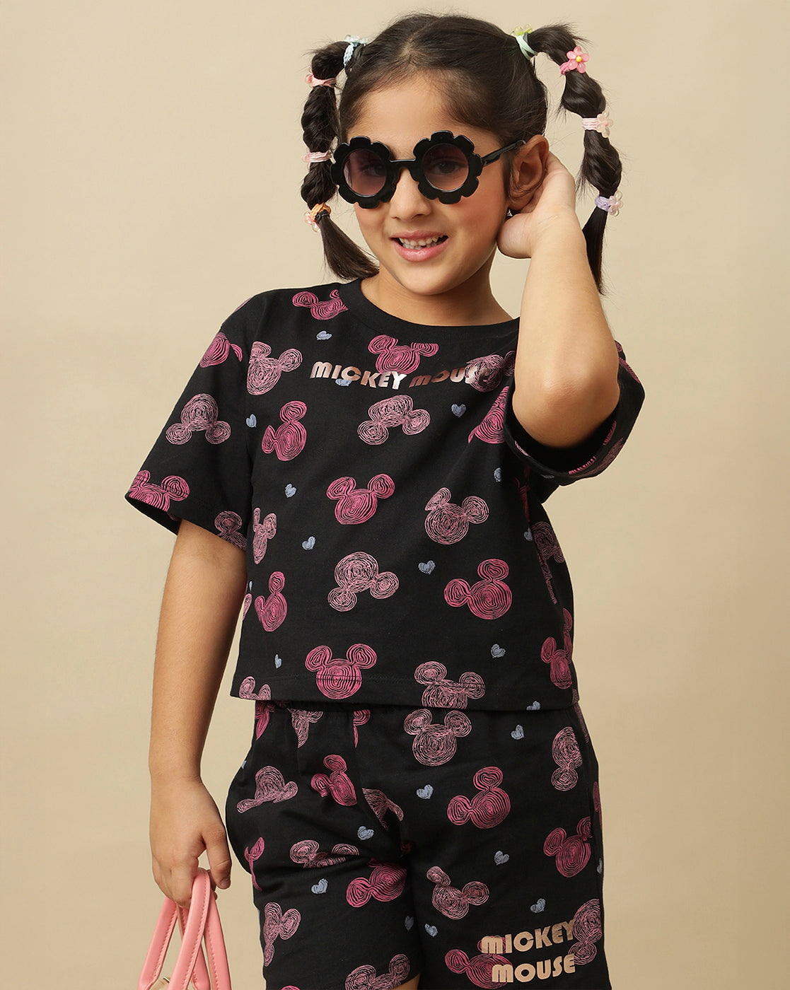 MICKEY & FRIENDS Printed T-Shirt & Shorts Co-Ords Set Girls