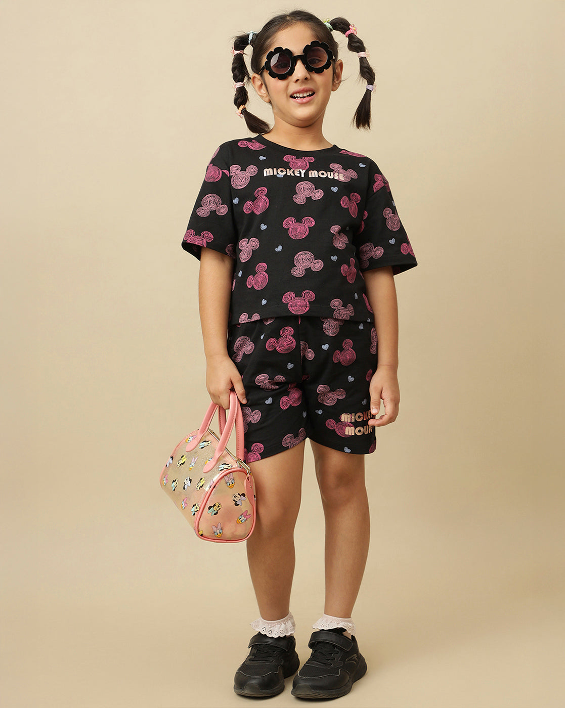 MICKEY & FRIENDS Printed T-Shirt & Shorts Co-Ords Set Girls
