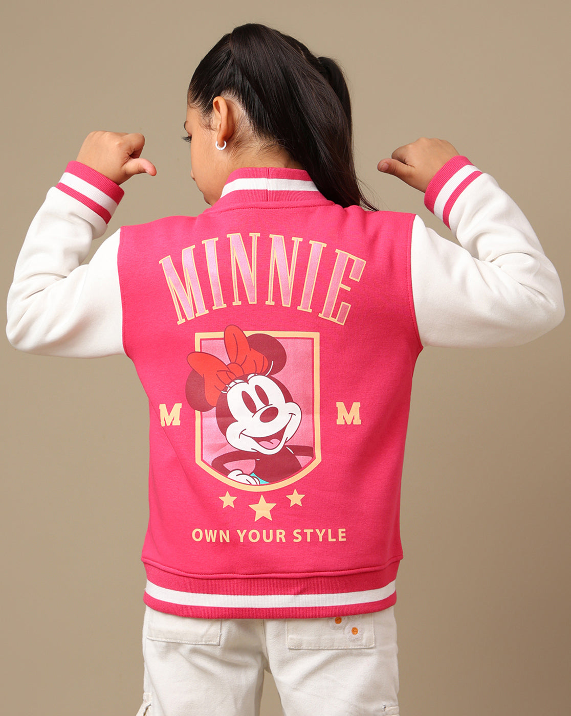 Mickey & Friends Printed Regular Fit Varsity Jacket For Girls