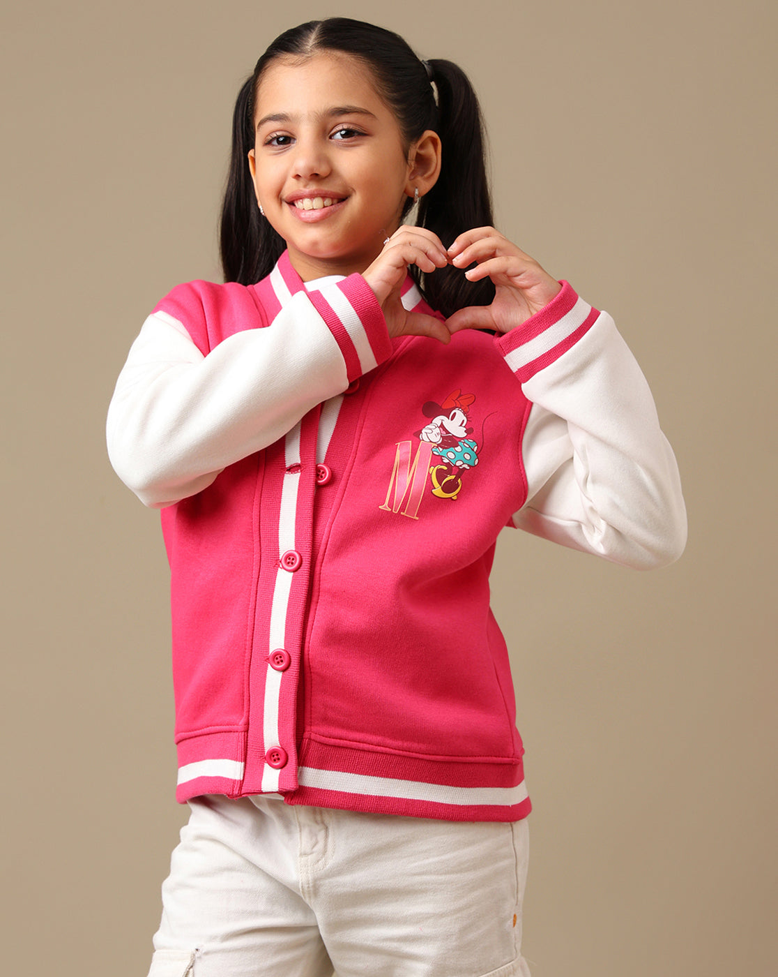 Mickey & Friends Printed Regular Fit Varsity Jacket For Girls