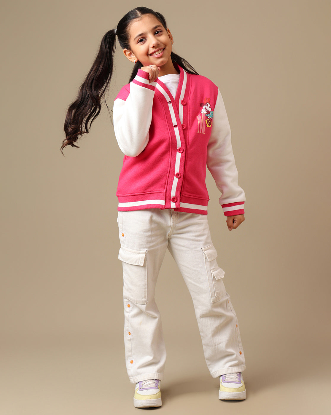 Mickey & Friends Printed Regular Fit Varsity Jacket For Girls