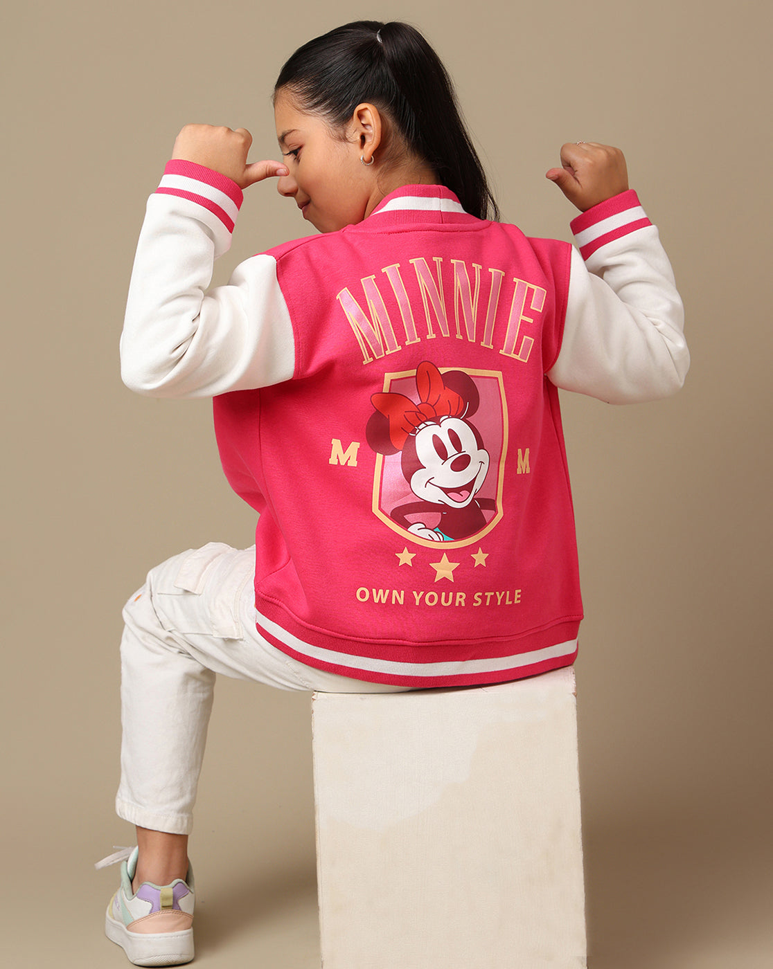 Mickey & Friends Printed Regular Fit Varsity Jacket For Girls