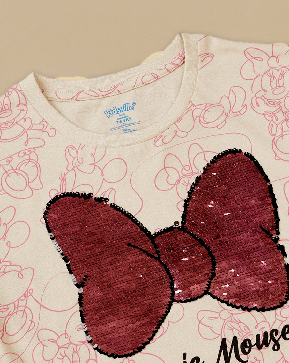 Minnie Mouse Printed Relaxed Fit Reversible SequinTshirt For Girls