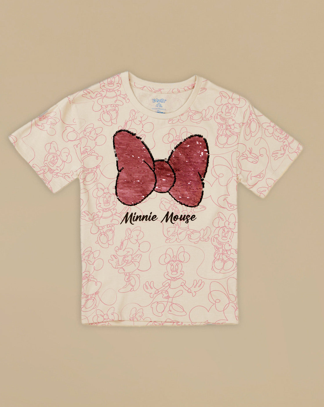 Minnie Mouse Printed Relaxed Fit Reversible SequinTshirt For Girls