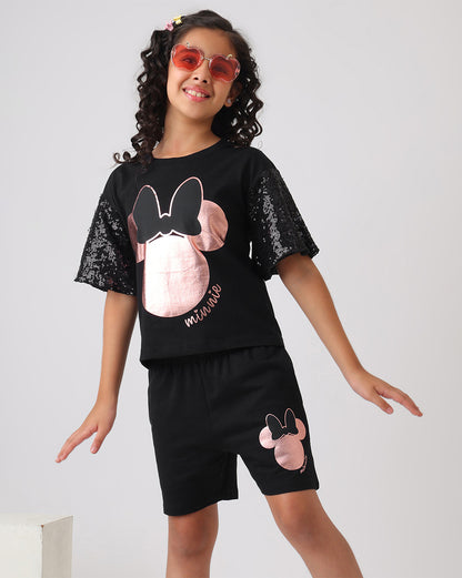 Minnie Mouse Relaxed Fit Tshirt & Shorts Co-Ords Set Girls