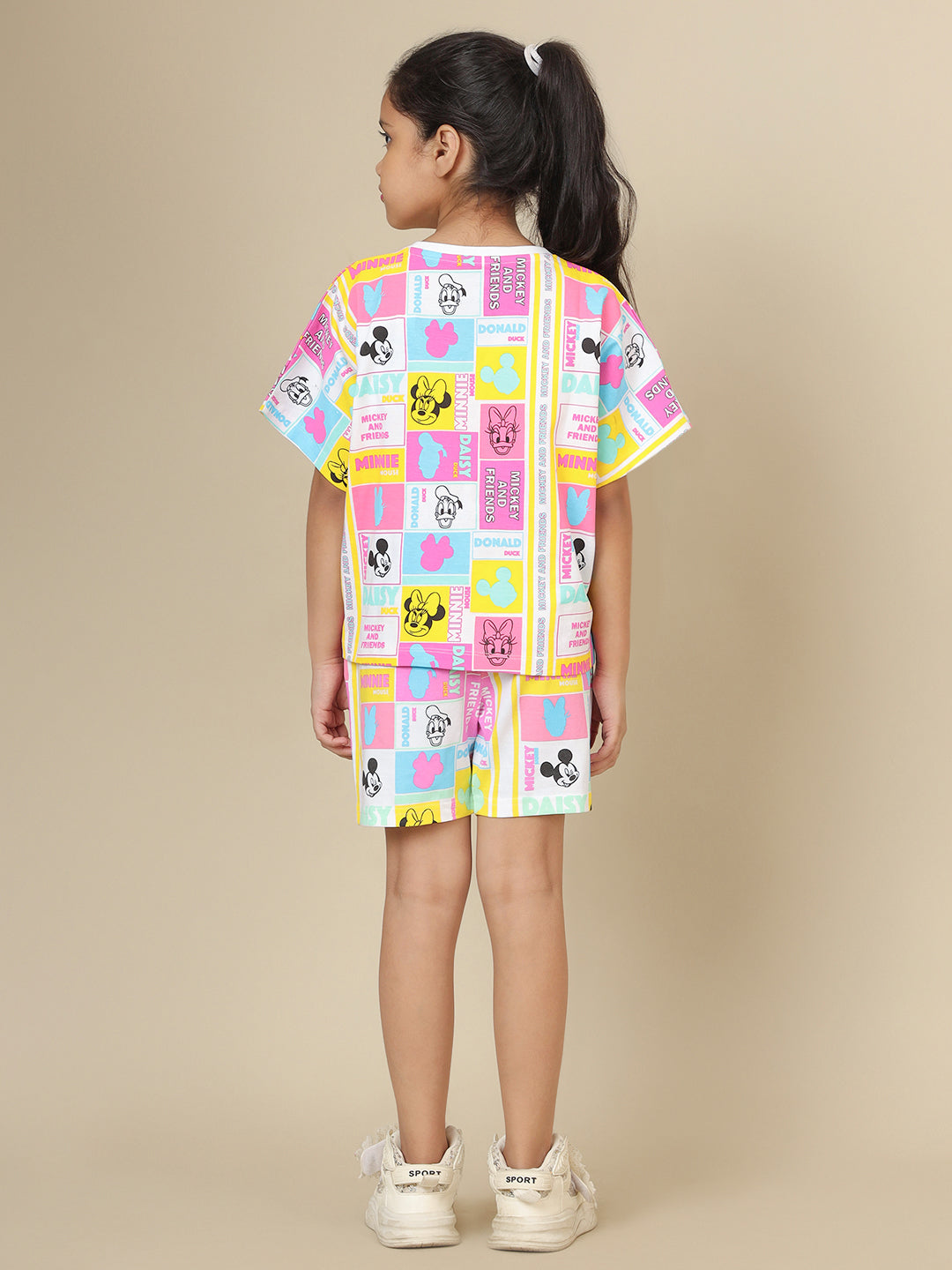 Mickey & Friends Printed T-Shirt & Shorts Co-Ords Set For Girls