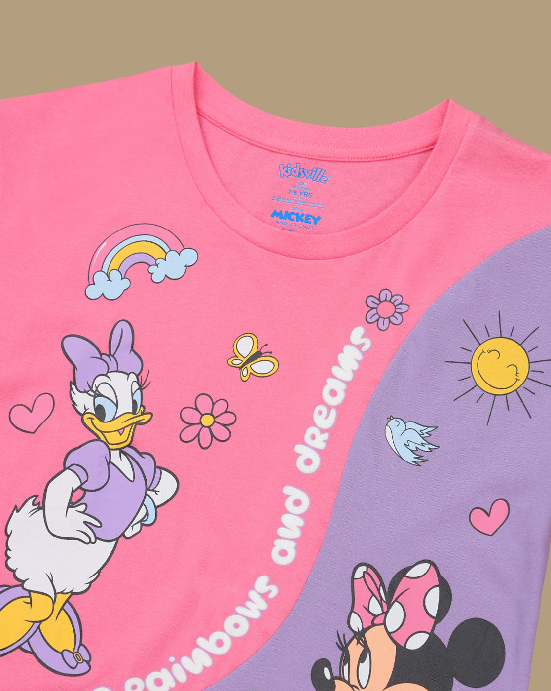 Mickey & Friends Printed Regular Fit Tshirt & Shorts Co-Ords Set For Girls