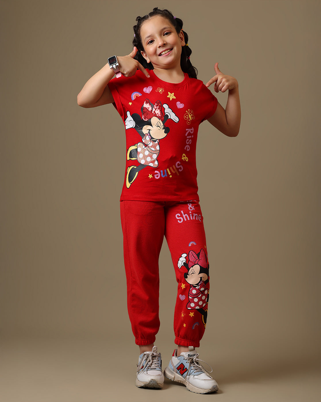 Mickey & Friends Printed Relaxed Fit T-Shirt & Joggers For Girls