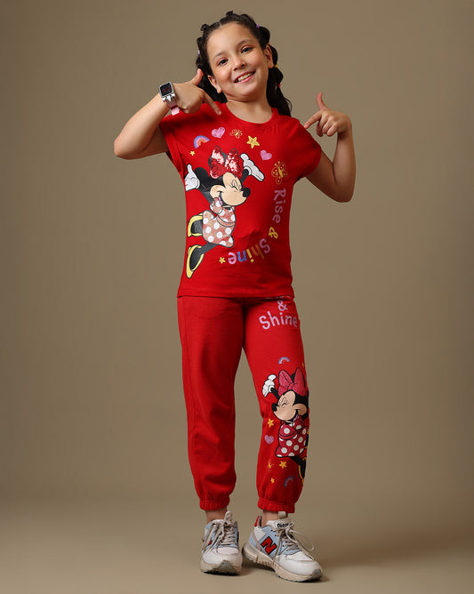 Mickey & Friends Printed Relaxed Fit T-Shirt & Joggers For Girls