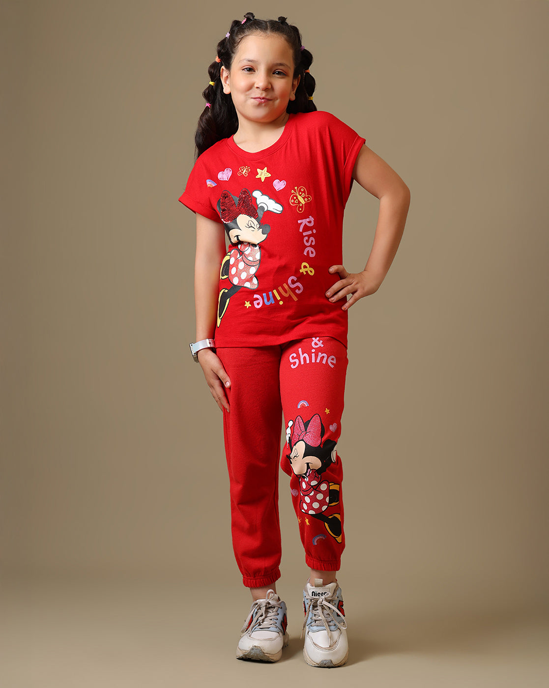 Mickey & Friends Printed Relaxed Fit T-Shirt & Joggers For Girls