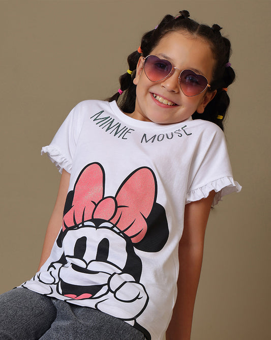 Minnie Mouse Printed Relaxed Fit Tshirt For Girls