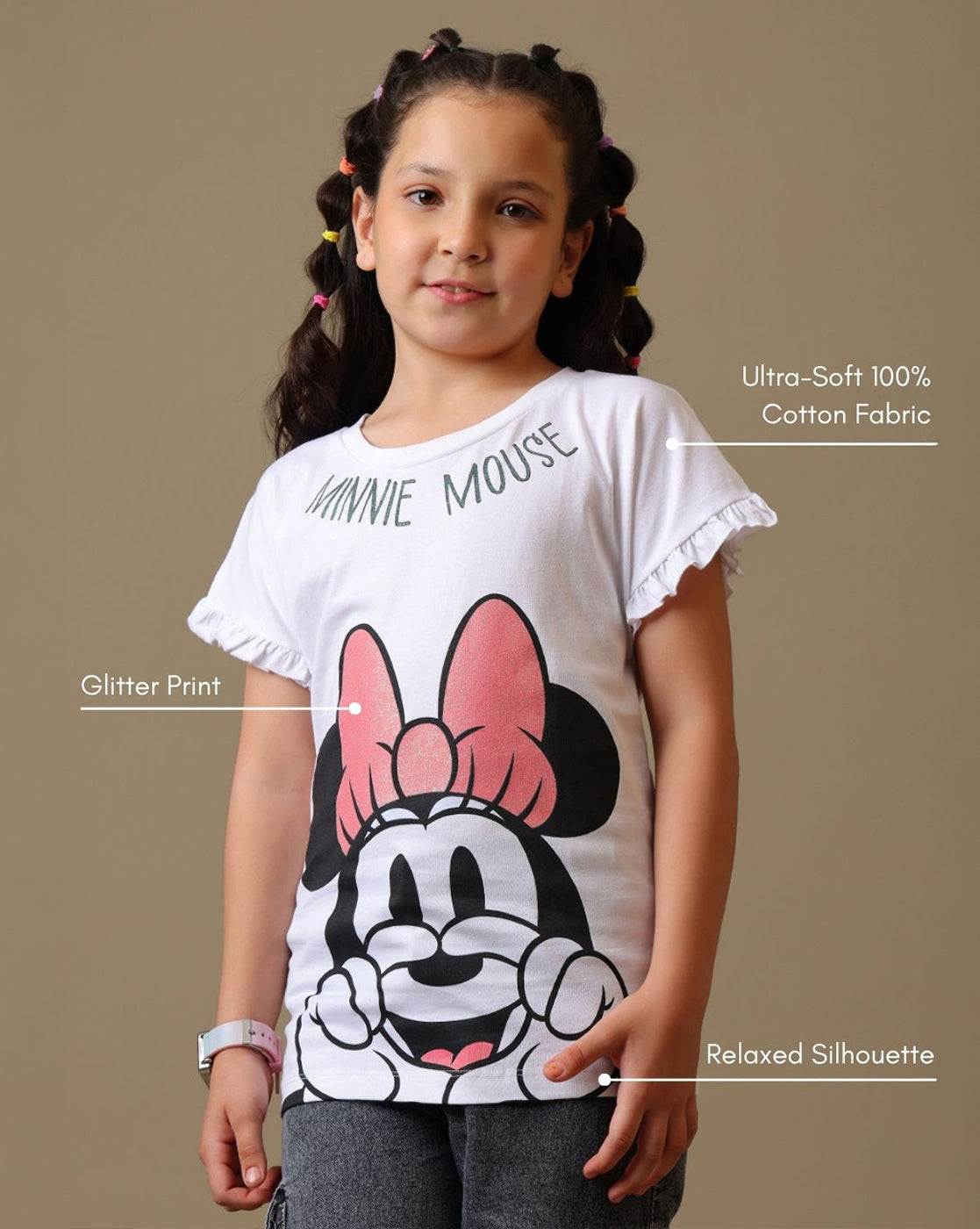Minnie Mouse Printed Relaxed Fit Tshirt For Girls