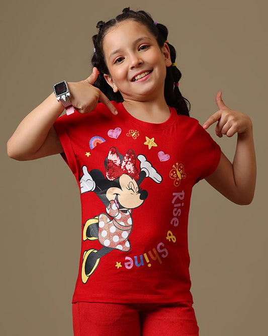 Minnie Mouse Printed Relaxed Fit Reversible Sequin Tshirt For Girls