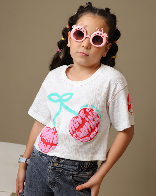 Mickey & Friends Printed Boxy Fit Crinkle Cotton Tshirt For Girls
