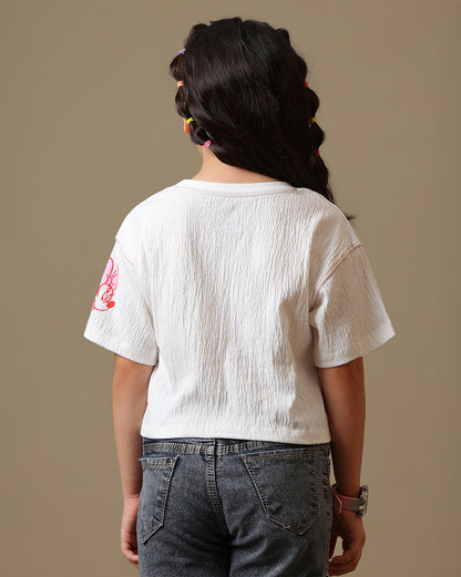Mickey & Friends  Boxy Fit Crinkle Cotton Tshirt  Girls
