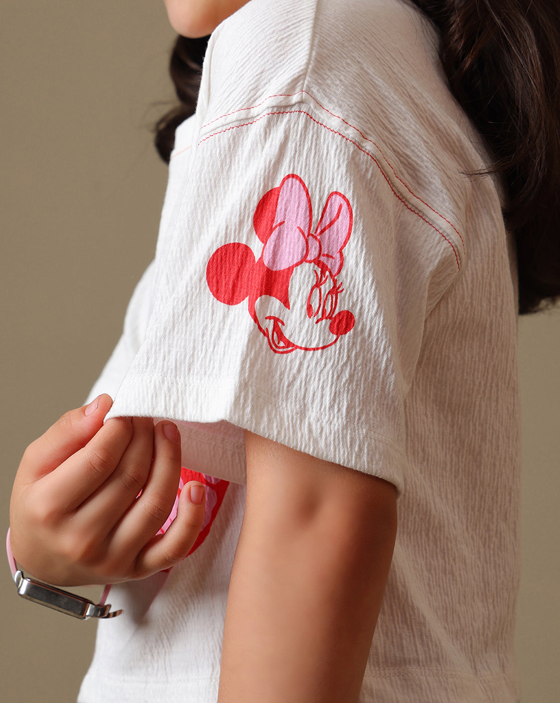 Mickey & Friends Printed Boxy Fit Crinkle Cotton Tshirt For Girls