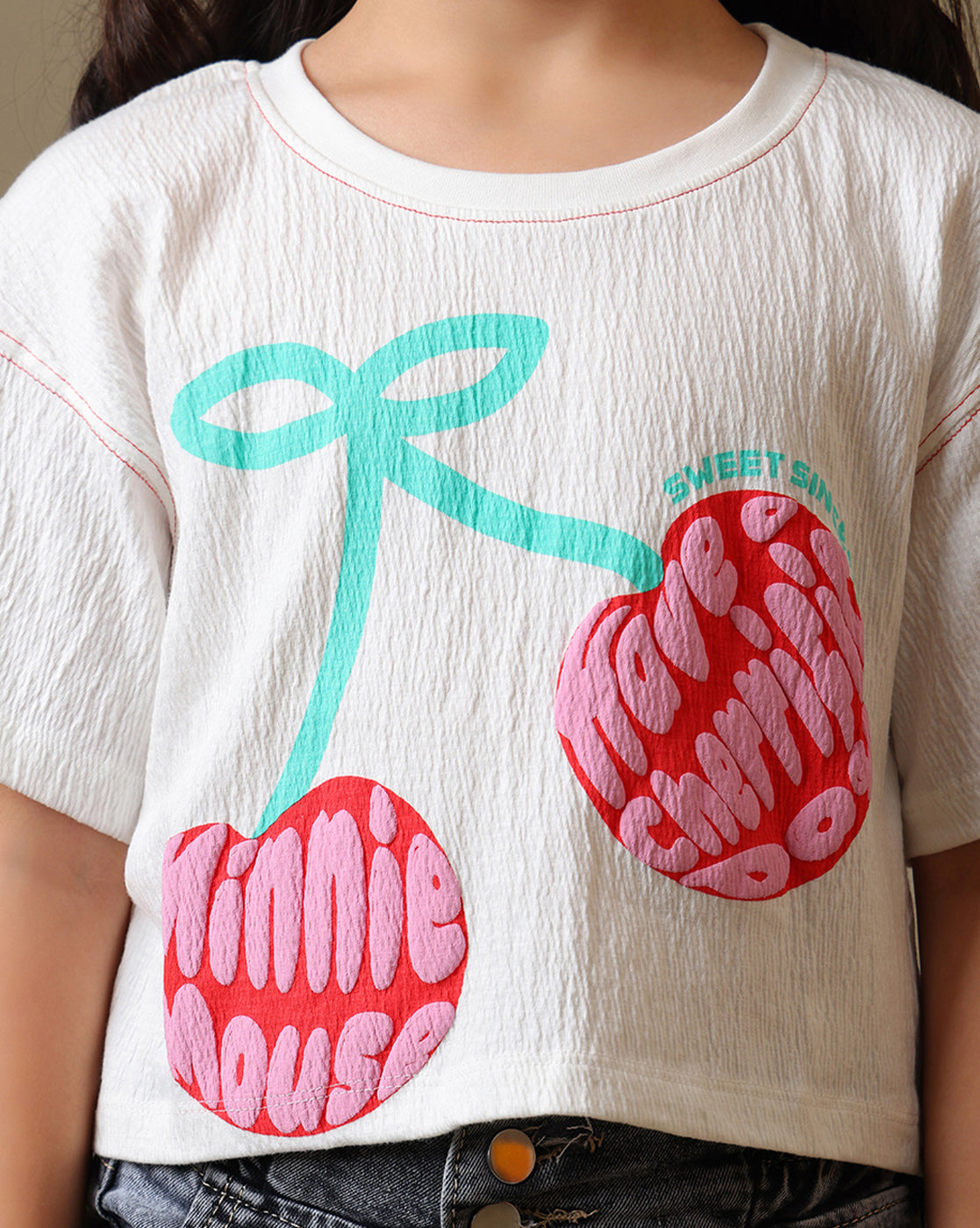 Mickey & Friends Printed Boxy Fit Crinkle Cotton Tshirt For Girls