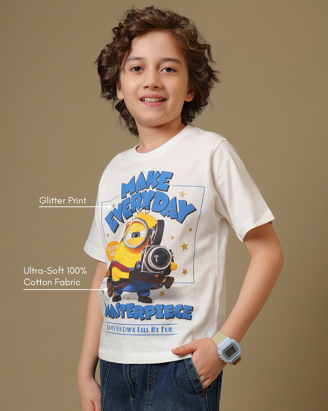 Minions 3 Printed Regular Fit Tshirt For Boys