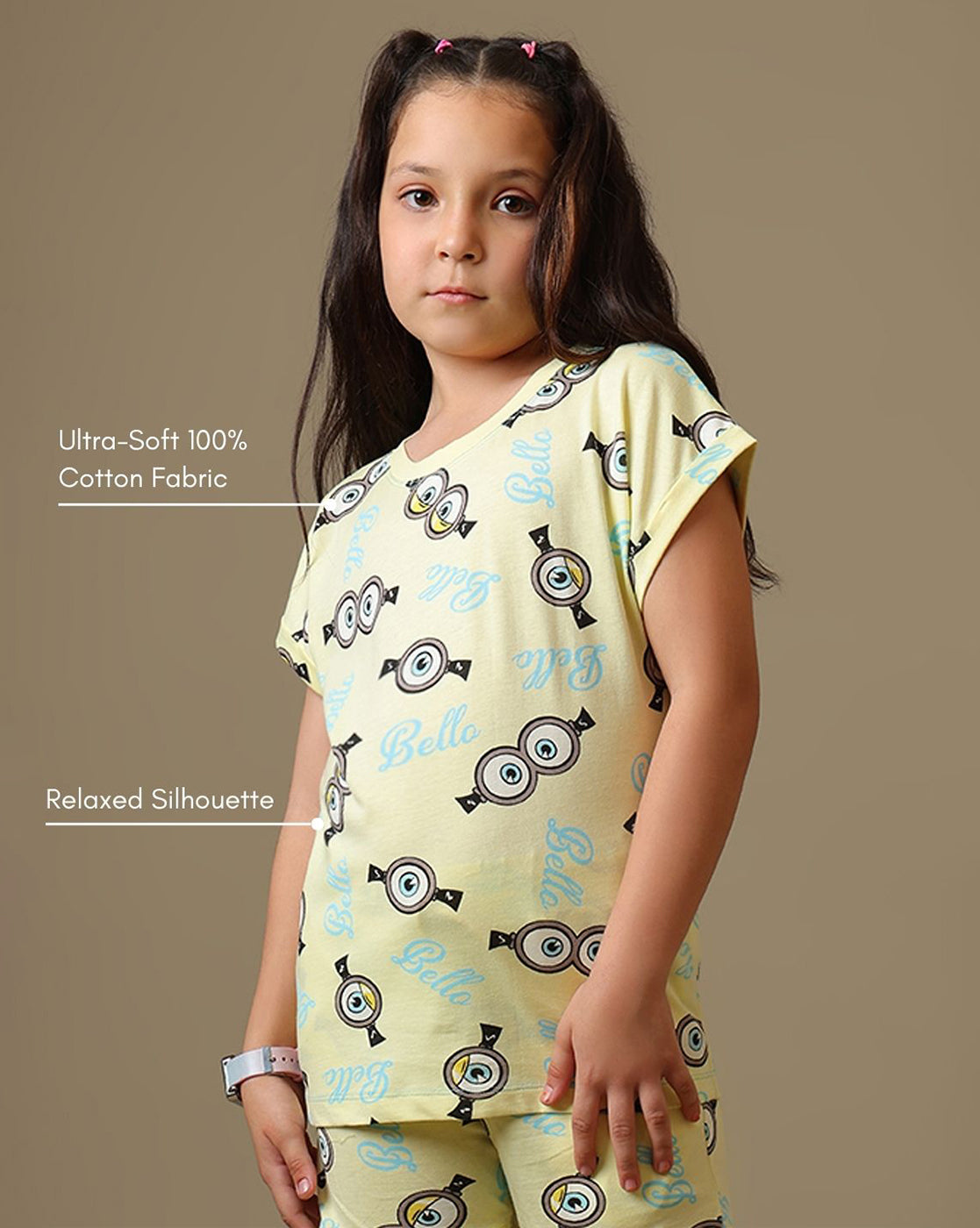 Minions Printed Relaxed Fit T-Shirt & Shorts For Girls