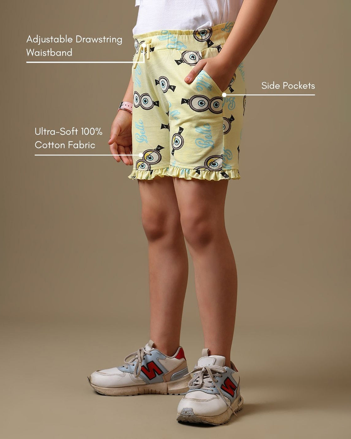 Minions Printed Relaxed Fit T-Shirt & Shorts For Girls