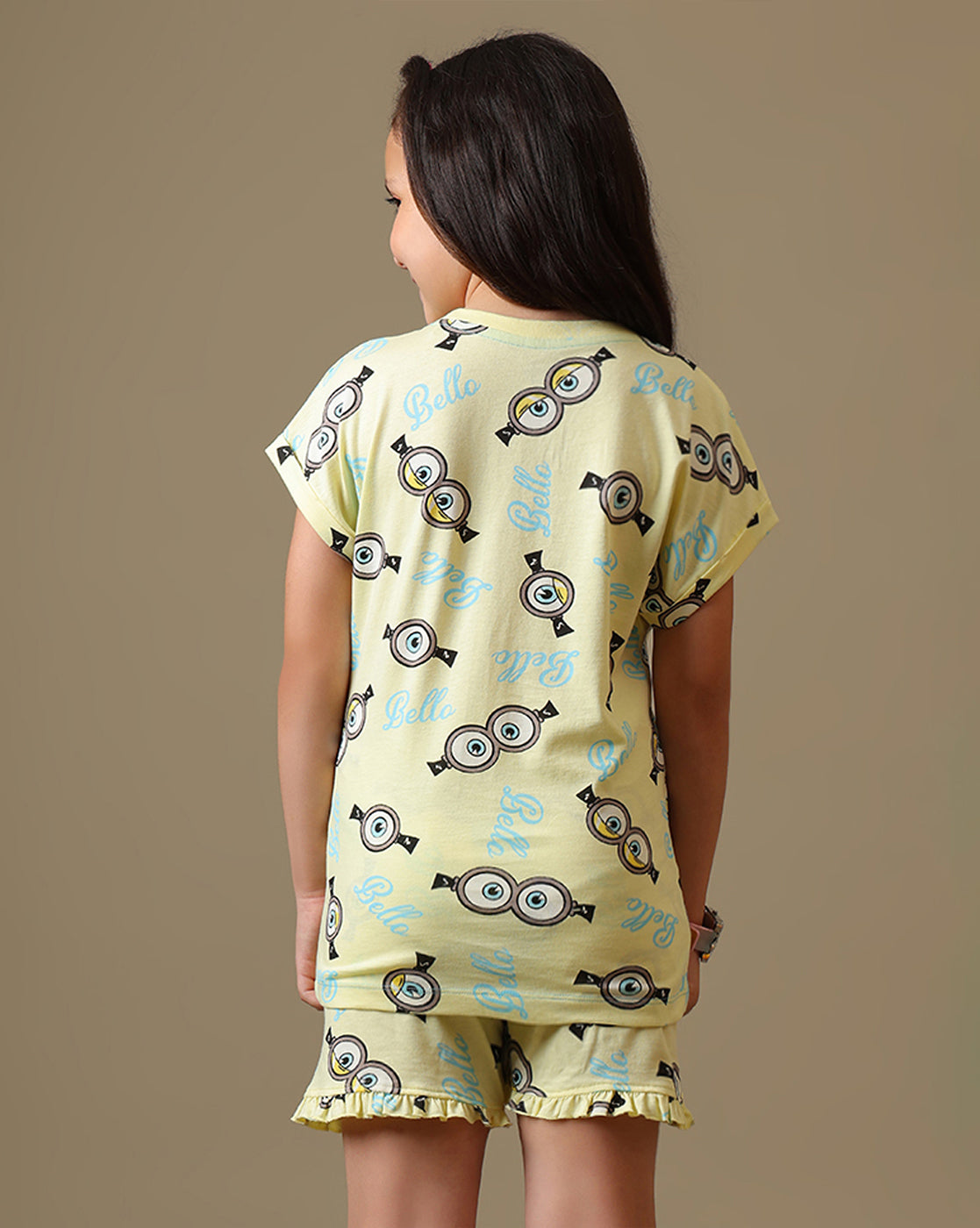 Minions Printed Relaxed Fit T-Shirt & Shorts For Girls