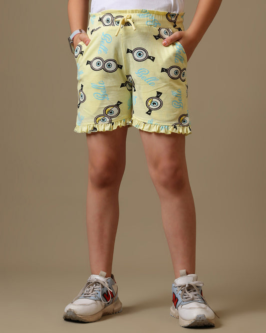 Minions Printed Regular Fit Shorts For Girls