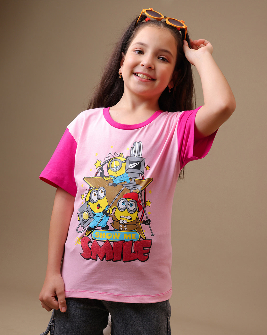 Minions Printed Regular Fit Tshirt For Girls