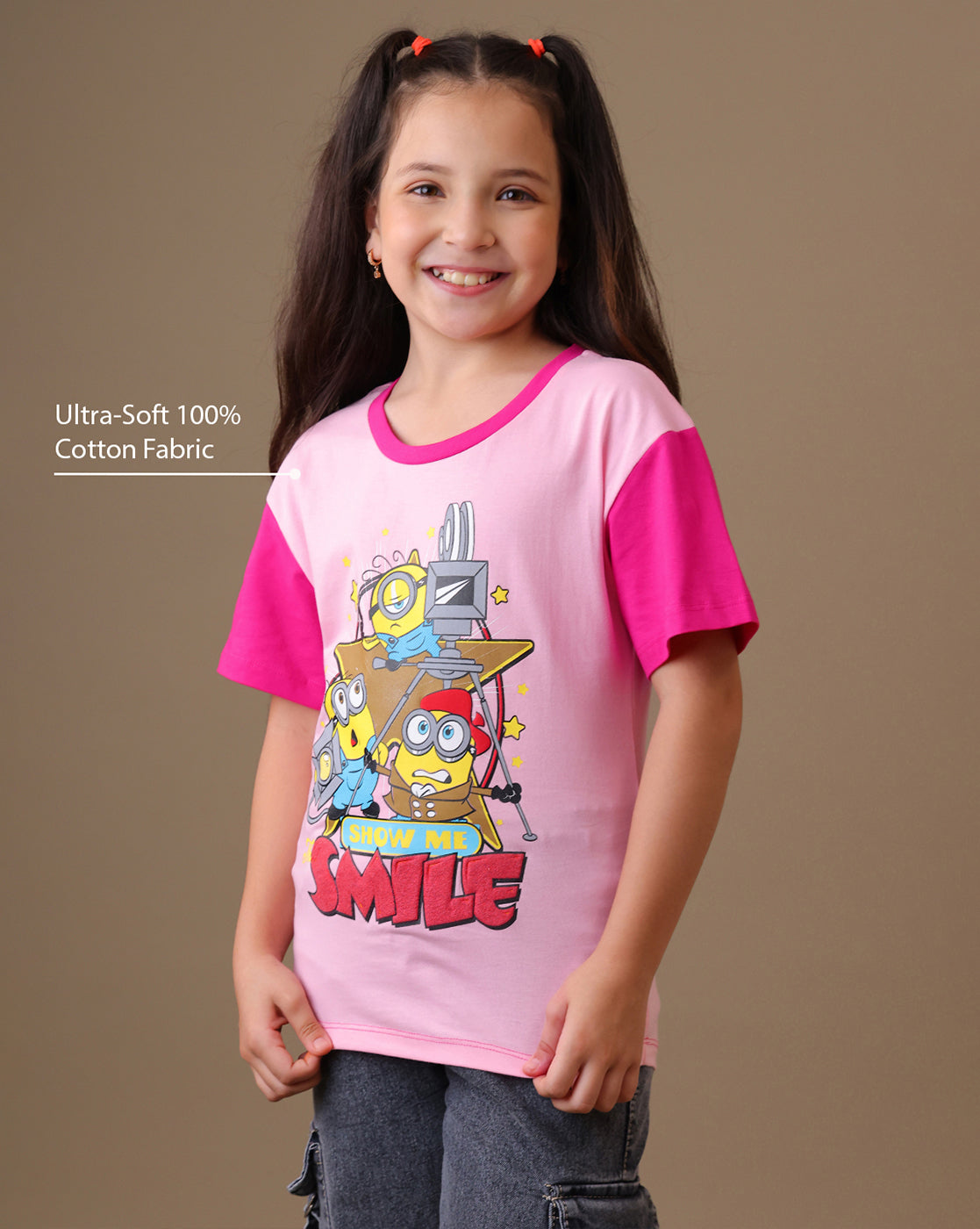 Minions Printed Regular Fit Tshirt For Girls