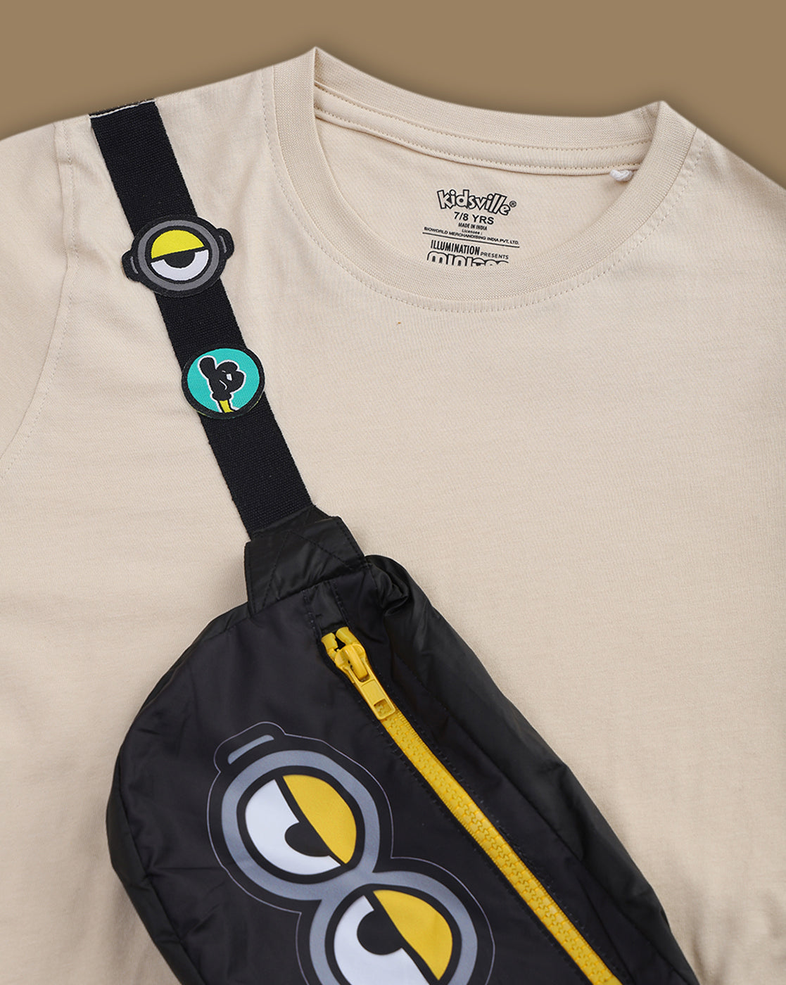 Minions Printed Regular Fit Tshirt with Sling Bag For Boys