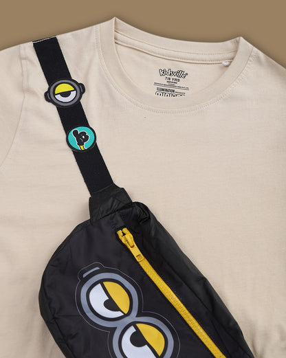 Minions  Regular Fit Tshirt with Sling Bag  Boys