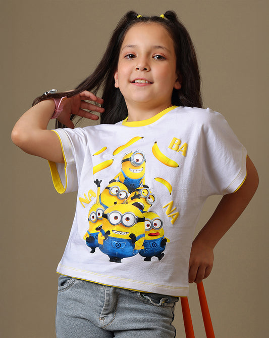 Minions Printed Boxy Fit Tshirt For Girls