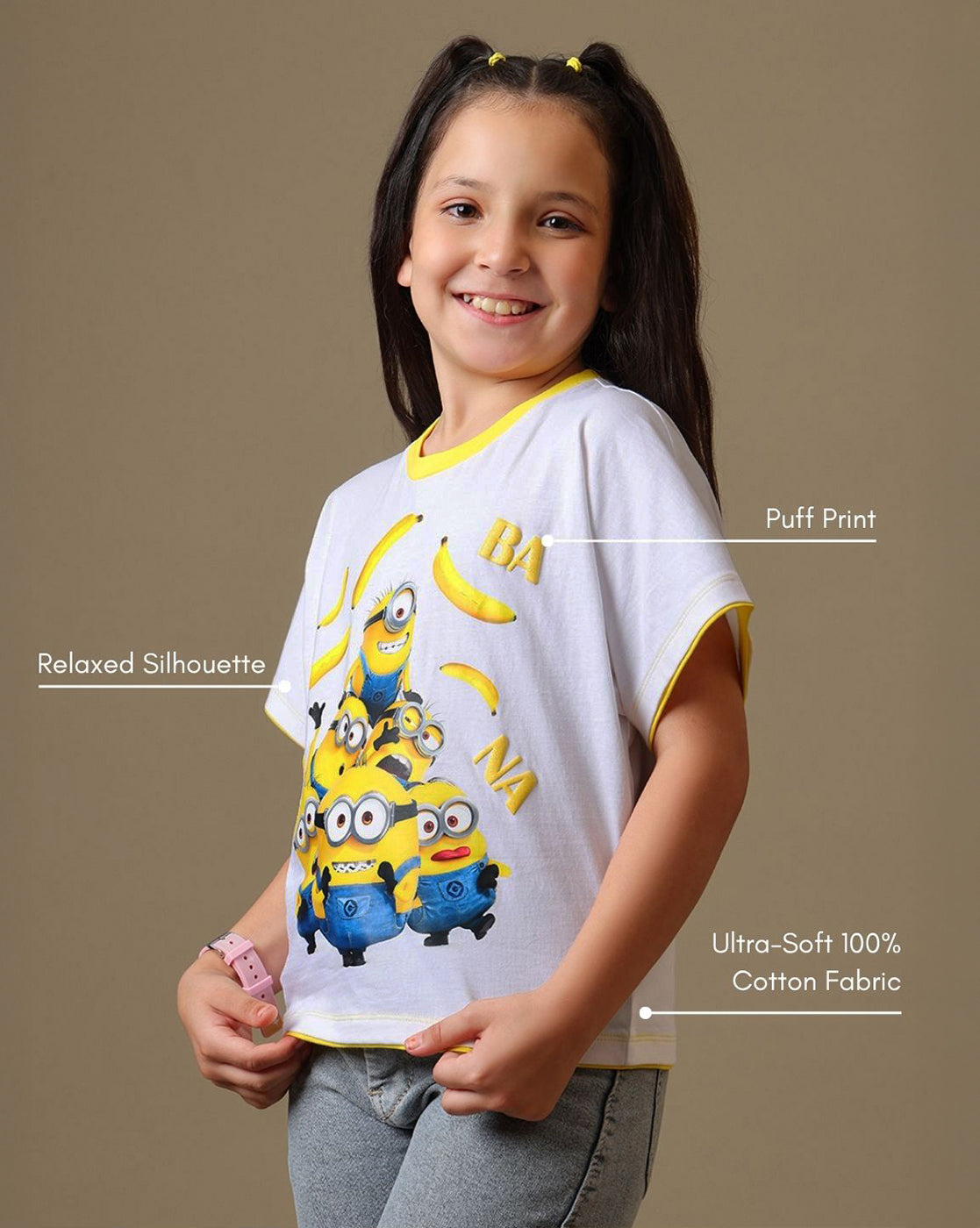 Minions Printed Boxy Fit Tshirt For Girls