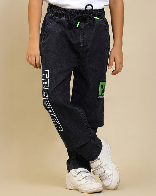 Minecraft Printed Regular Fit Denim Jogger For Boys